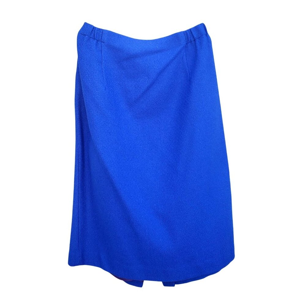 Vintage 80s Electric Blue Wool Power Skirt Suit L XL Rhinestone Buttons - Picture 6 of 13